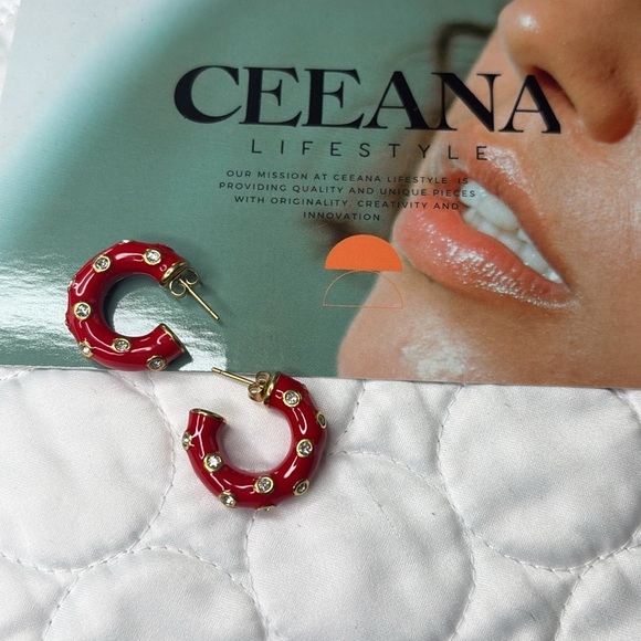 Red and Gold Hoop Earrings - Picture 3 of 4